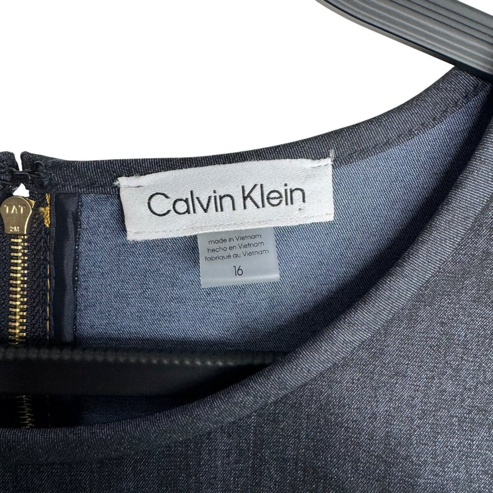 Calvin Klein Soft Jean A-Line Dress Exposed Back Zipper Attached Belt Size 16 - Picture 5 of 10